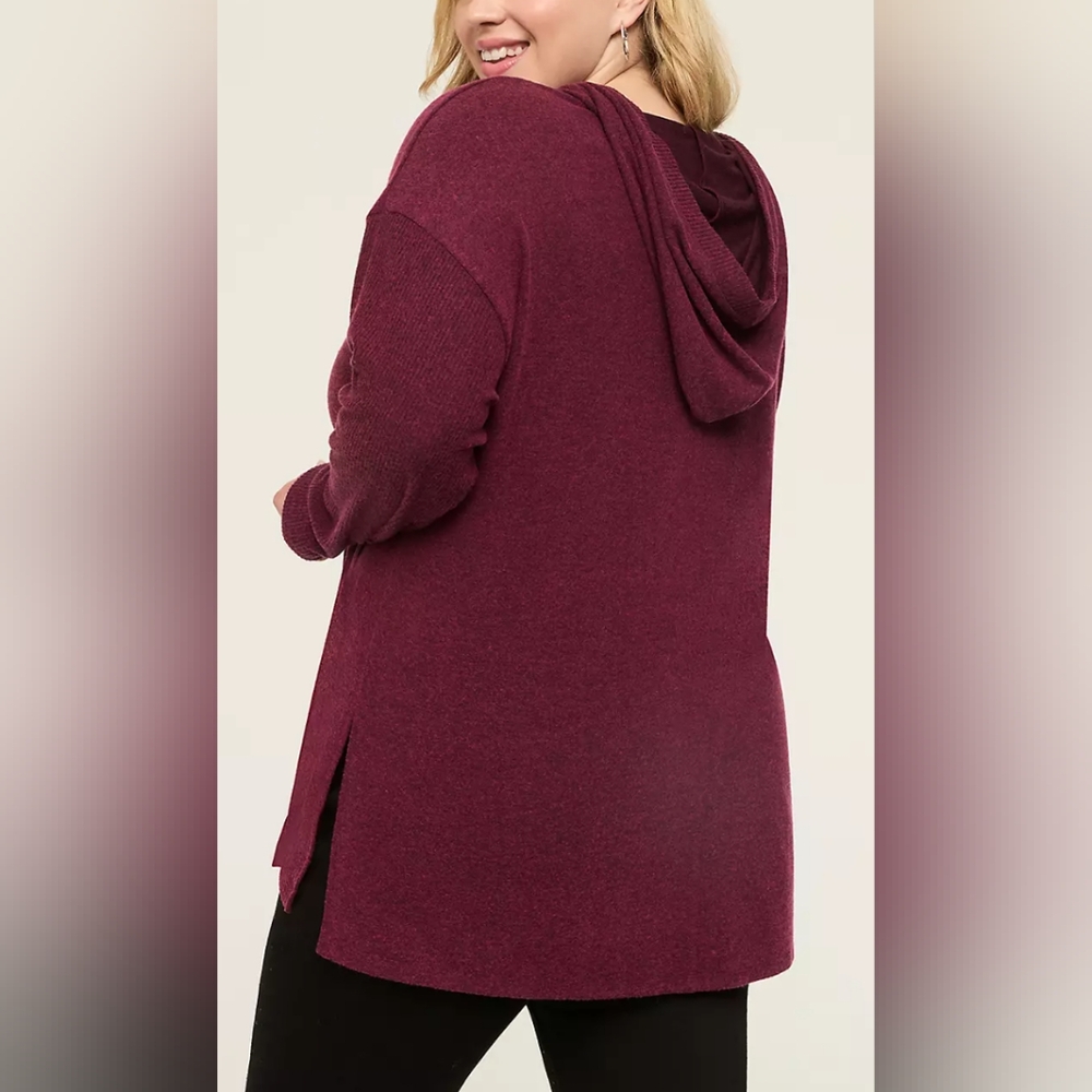 Lane Bryant Cozy-Rib-Mix-Long-Sleeve Hoodie Tunic